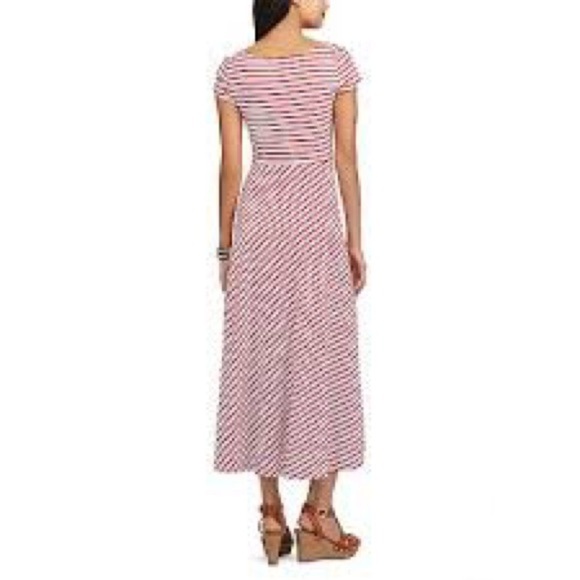 [LP] Chaps Red and White Cap Sleeve Maxi Dress - Picture 8 of 8